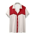 thumbnail image 3 of JURANMO Bowling Shirts for Men Summer Button Down Short Sleeve Hawaiian Shirt 2025 Fashion Color Block Holiday Beach Shirts Prime Sales Today Beige XL, 3 of 6