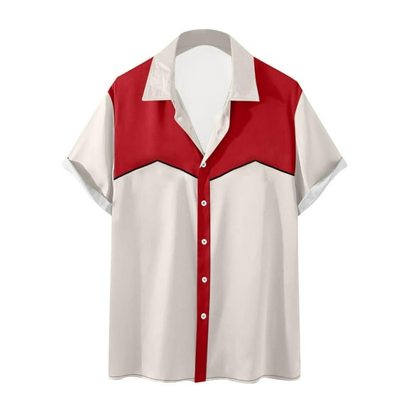 ZCFZJW Hawaiian Bowling Shirts for Men Color Block Print Summer Short Sleeve Button Down Shirt Regular Fit Casual Beach Vacation Tees Shirt Tops Beige#01 XXL