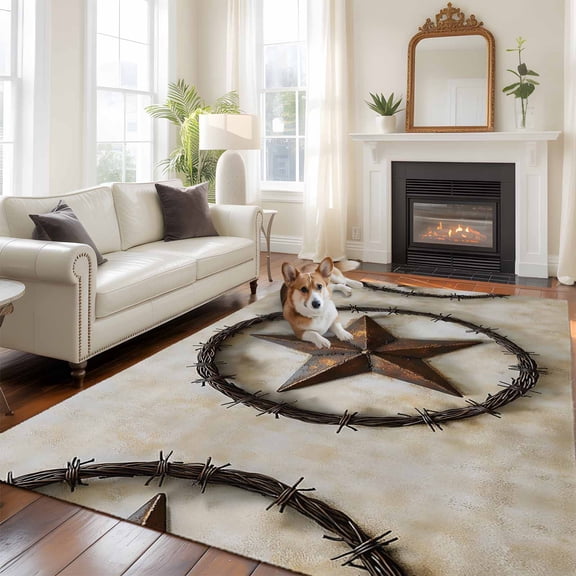 6'x9' Area Rugs, Texas Star Retro Indoor Outdoor Area Rug for Living Room Bedroom, Farmhouse Country Western Aesthetic Washable Bathroom Rugs Kitchen Floor Carpet Mats Home Decor Aesthetic