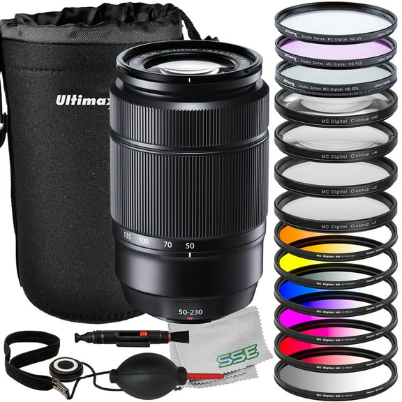 Ultimaxx Advanced Fujifilm XC 50-230mm f/4.5-6.7 OIS II Lens Bundle (Black) - Includes: Water-Resistant Lens Pouch, 6PC Gradual Color Filter Kit & More (22pc Bundle)
