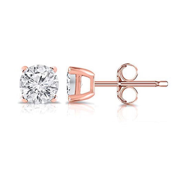 14K Rose Gold Round Lab Grown Diamond Stud Earrings (0.15cttw, G-H, SI2-I1) 4-Prong Basket, Push-backs by Diamond Wish
