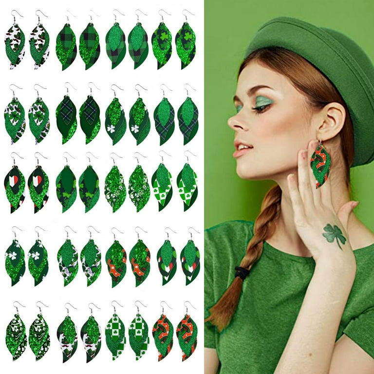 St Patricks Day Earrings Shamrock Earrings for Women Sterling Silver Good  Lucky Irish Filigree Green Four Leaf Clover Earrings Friendship Jewelry