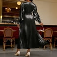 thumbnail image 2 of Women's Sparkly Maxi Dresses Metallic Collar Elegant Pleated Long Dress Lantern Sleeve High Waist Casual Maxi Dresses for Women 2026 Spring Dresses Vacation Outfits, 2 of 7