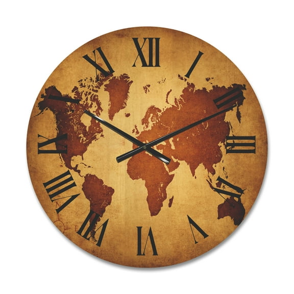 Designart 'Ancient World Map VI' Vintage Wood Wall Clock