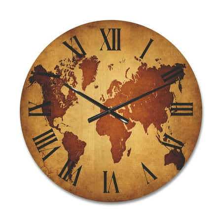 Designart 'Ancient World Map VI' Vintage Wood Wall Clock