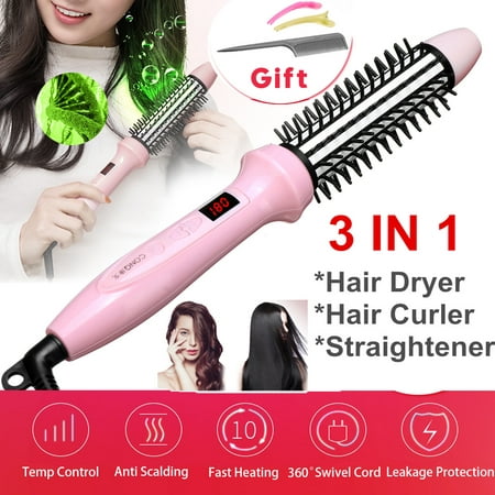 Hair Dryer Ionic Comb 3 In 1 Hair Straightener Curler Electric Blow Dryer with Comb Ceramic LCD Anion Hair Styler Hair (Best Ceramic Brush Hair Straightener)