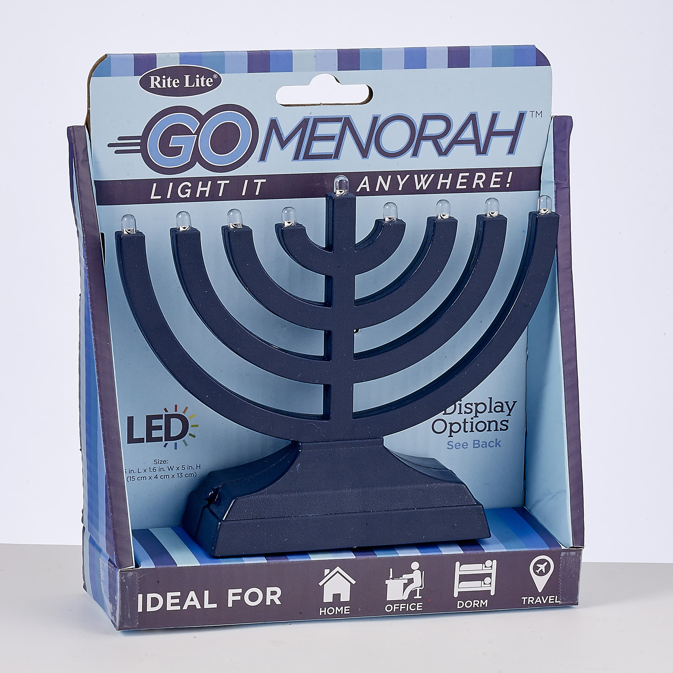 Includes a Micro USB 4' Charging Cable Traditional LED Electric Hanukkah Menorah Teal Battery or USB Powered 