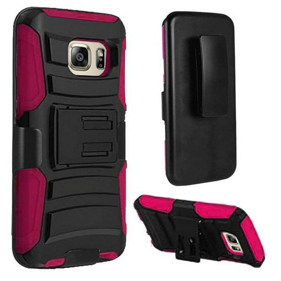 GSA Armor Hybrid Kickstand Case Holster For Samsung Galaxy S7 - Black, Hot Pink