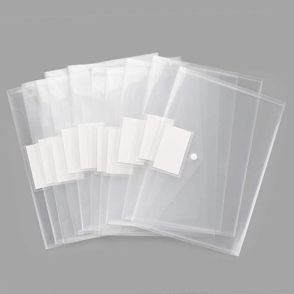 12 Pack Plastic Envelopes 6 Colors Clear Poly Envelopes with Label Pocket & Snap Closure File Document Folders US Letter A4 Size for Home School Office Organization