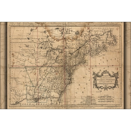 24"x36" Gallery Poster, map of North America pre united states 1759
