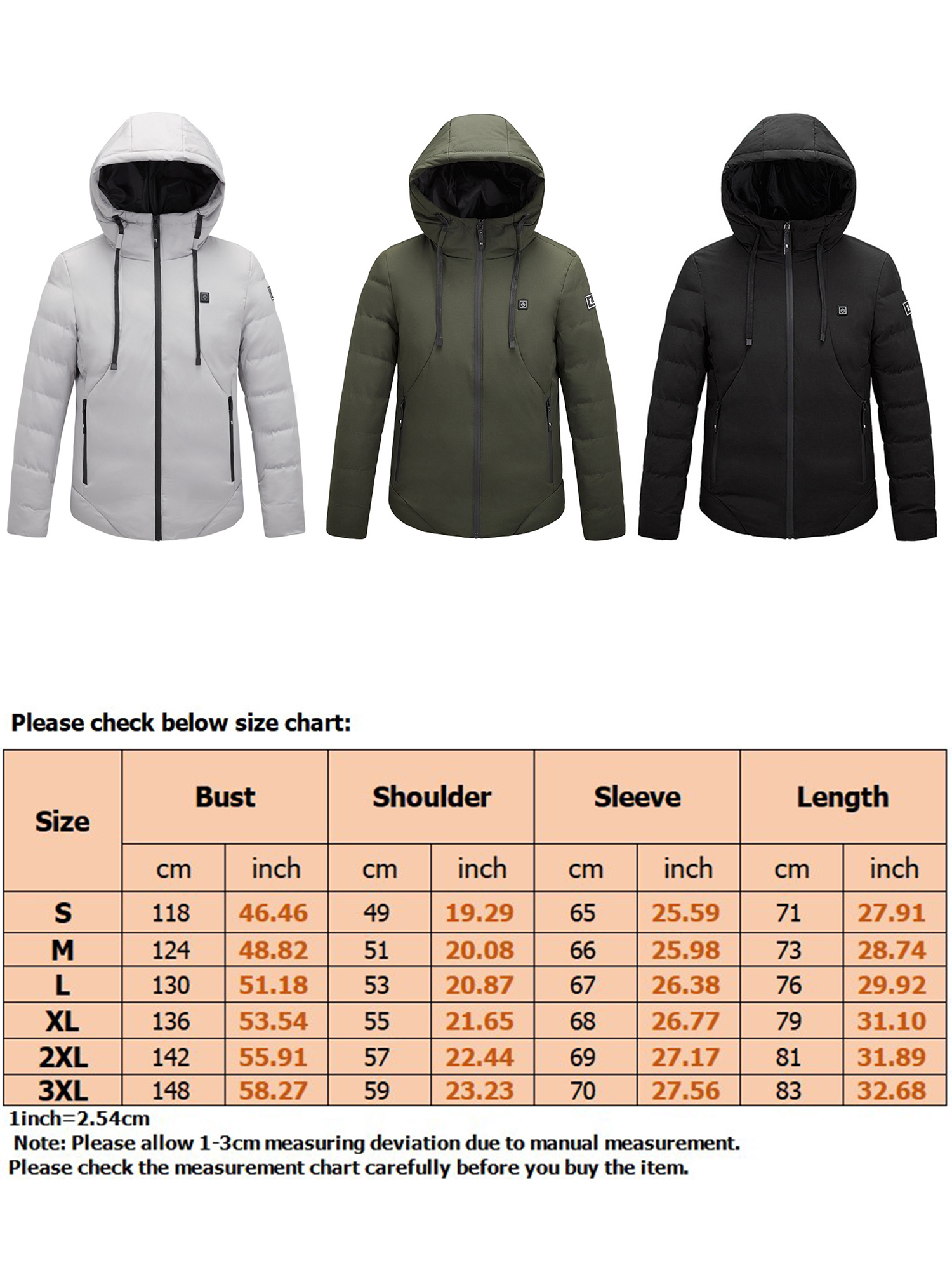 Sexy Dance Men Heated Hooded Jacket Electric Thermal Coat Zipper Down Jackets Outdoor Warmth Outwear with 10000mAh Power Bank - image 2 of 10