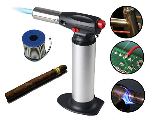 Heavy Duty Jet Power Blow Torch Flame Forte-Torch for Soldering- Plumbing- Big Refillable Butane Torch- Jewelry-Torch for Home and Kitchen-Adjustable Flame- Inter Forte Gray silver 