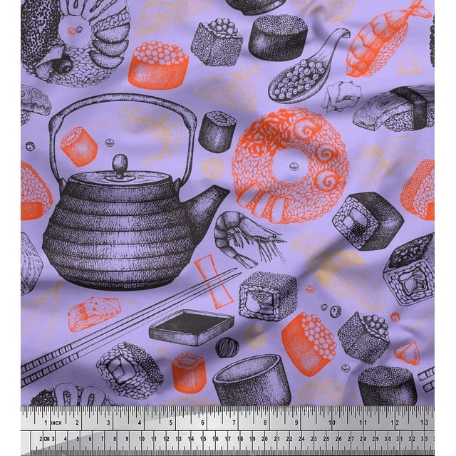 Soimoi Polyester Crepe Fabric Grains,Kettle & Prawns Food Print Fabric by Yard 42 Inch Wide