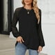 thumbnail image 2 of Top de encaje,Camiseta de manga larga para mujer, cuello redondo, informal, 100 % poliéster, color liso, ideal para uso diario y en casa, sopatenor, 2 of 8