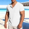 thumbnail image 3 of Agkizg Cotton Linen T-Shirts Solid Casual Short Sleeve Crew Neck Shirt Half Button Front with Pocket Tops (Men's), 3 of 6