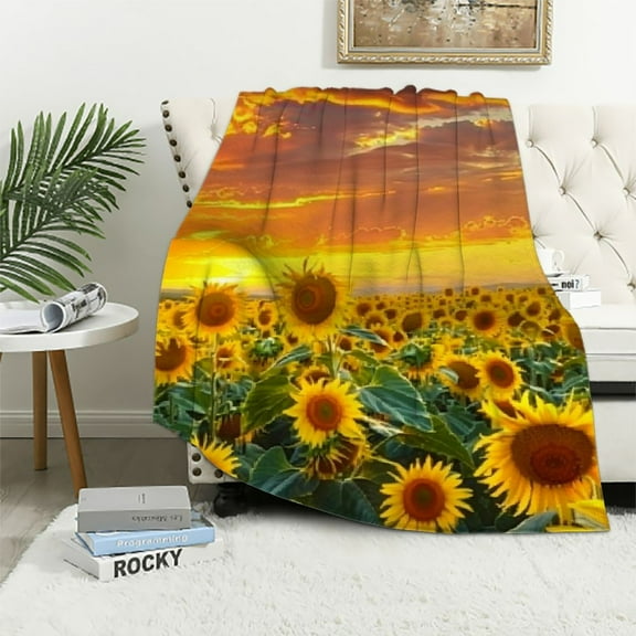 Pratyus Sunflowers Sunset Sky Throw Blankets Cozy Soft Fuzzy Plush Home Decor Super Soft Blanket for All Seasons 40x50in