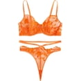 thumbnail image 1 of Conjunto de lencería sexy de 2 piezas con apliques de malla tanga y brasier y tangas para mujer Florales Naranja M Florales Naranja M Xishao ropa, 1 of 2