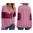thumbnail image 3 of Blusas Elegantes e Informales para Mujer, con Bloques de Color, de Larga y Cuello en V, para Otoño. Melocotón L, 3 of 6