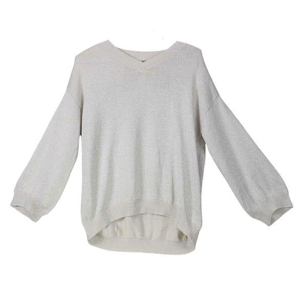 Brunello Cucinelli Women's Beige Metallic Cotton-Blend Sweater Pullover - M