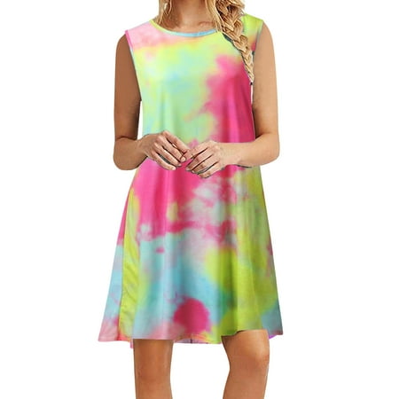 

HSMQHJWE Tropical Dress Dresses Women Summer Women Beach Floral Tshirt Sundress Sleeveless Casual Loose Tank Dress Long Pajama Women Dress