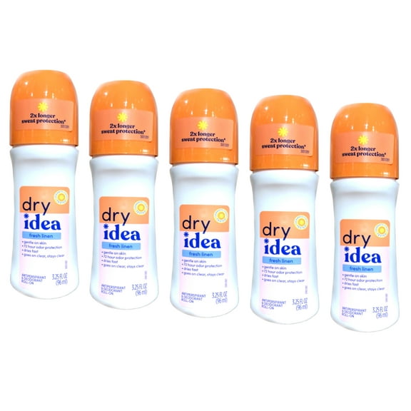 Dry Idea Antiperspirant & Deodorant Roll-On Fresh Linen, Gentle on Skin, 72 Hour Odor Protection, 3.25 fl oz (Pack of 5)