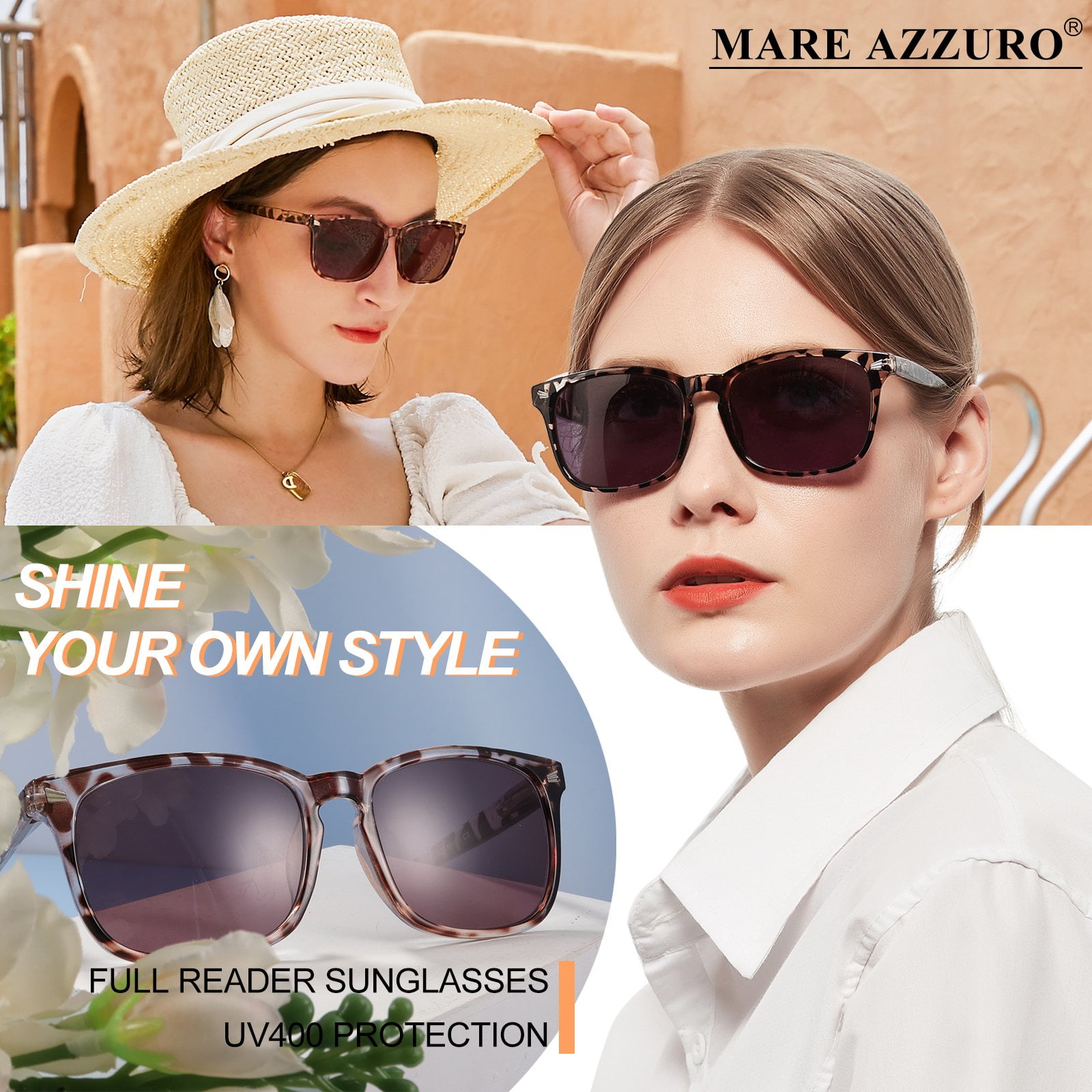 MARE AZZURO Reader Sunglasses for Women Sun Reading Glasses 1.00 1.25 1.50 1.75 2.00 2.25 2.50 2.75 3.00 3.50 4.00 (Leopard, 2.00)
