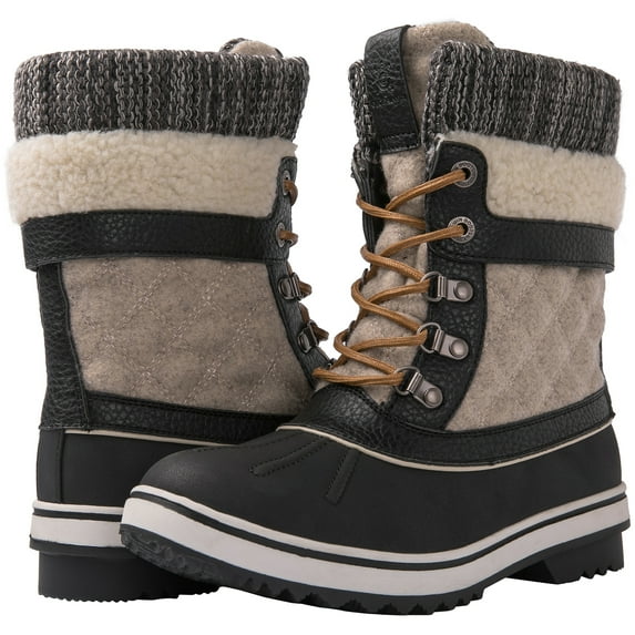 GLOBALWIN Snow Boots For Women Black/Beige Women's Winter Boots 6M