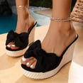 thumbnail image 2 of Rokment Womens Bow Chunky Wedge High Heels Slides Dress Sandals Bridal Trendy Casual Suede Espadrilles Height Increasing Heeled Slip on Backless Slippers for Beach Summer Black Size 9.5, 2 of 6