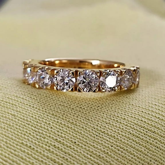 3Ct Round Cut Moissanite Eternity Wedding Band Ring in 14K Yellow Gold Plated