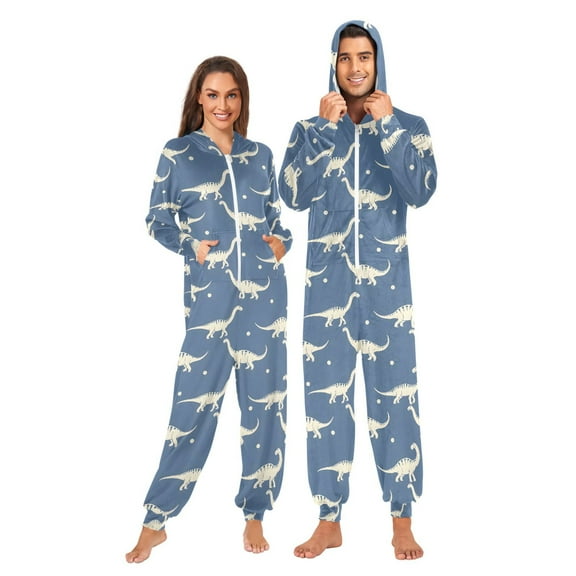 joogoo Dinosaur Silhouettes Blue Unisex Adults Onesies Pajamas Jumpsuits L
