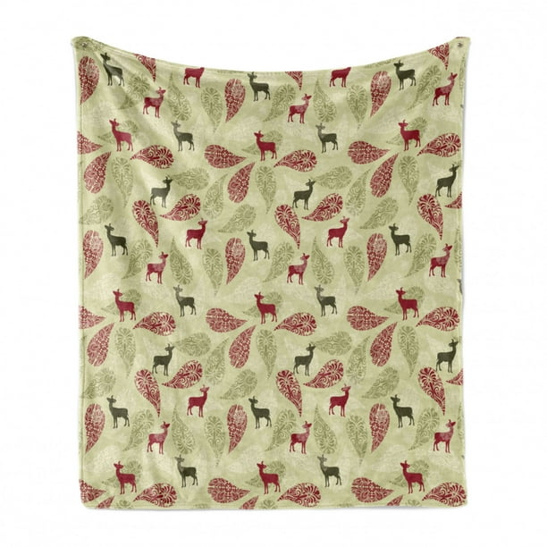 Deer Soft Flannel Fleece Throw Blanket, Paisley Deer Ornate Swirled