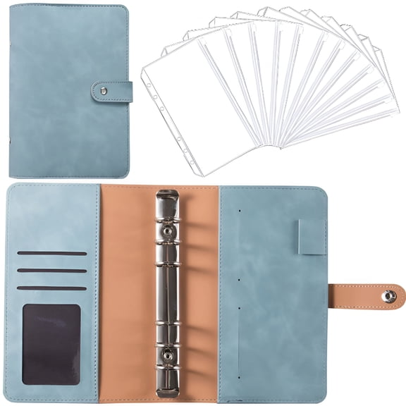 CCOCC Loose Leaf Personal Planner Binder,A6 Leather Notebook with 12 Loose-Leaf Zipper Pockets,Bill Change Storage Book