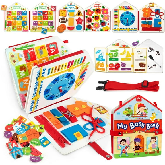 Toddler Felt Montessori Busy Book, Activity Busy Sensory Boards Fine Motor Skill Quiet Book Car Travel Busy Binder Autism Toys Preschool Learning Educational Toy Gift for 3 4 5 Year Old Kids