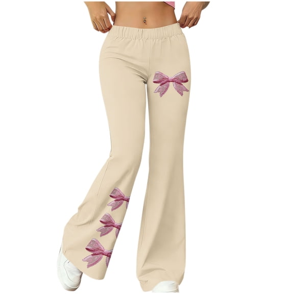 SwiftWear Women's Flared Leggings Bow Print Wide Leg Yoga Pants High Waisted Stretchy Bell Bottom Workout Pants Fashion Casual Active Running Lounge Pants