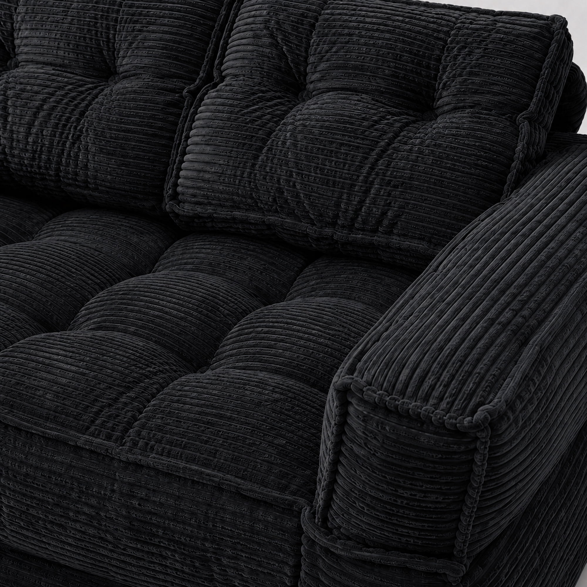 Leumius 2 Seater Modular Corduroy Sofa with Chaise Lounge,2-in-1 Boneless Convertible Floor Couch,Lazy Double Sofa with Armrest for Living Room Bedroom Apartment Game Guest Room,Black