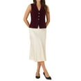 thumbnail image 2 of INSPIRE CHIC Women's Waistcoat Suit Velvet Sleeveless Lapel V Neck Dressy Blazer Vests S Burgundy, 2 of 5