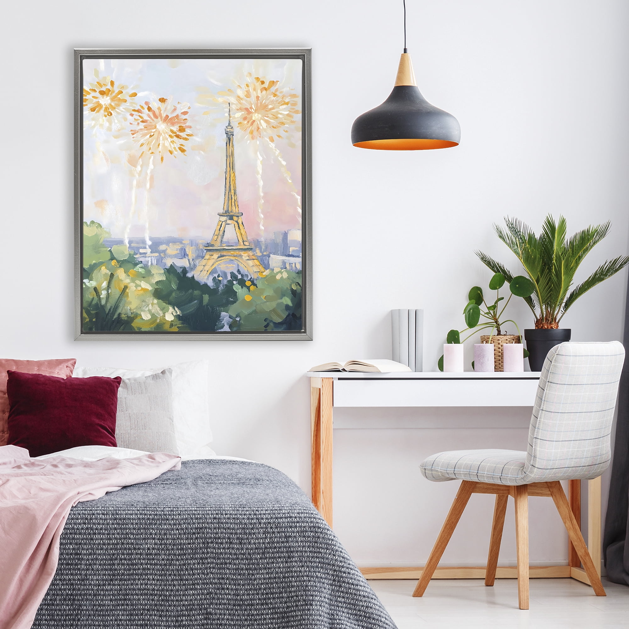 Stupell Industries Fireworks in Paris Gray Framed Floater Canvas Wall Art, design by The Prints Vibe