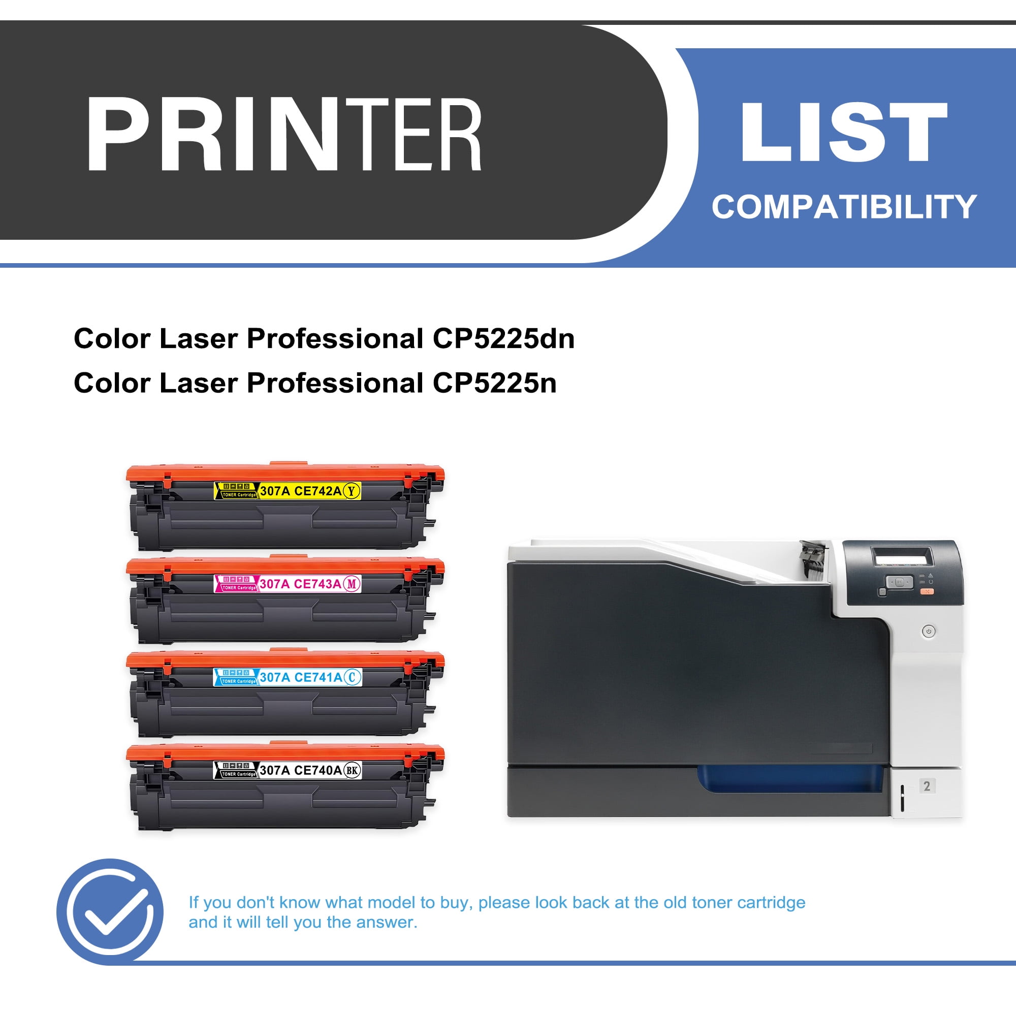 307A CE740A Toner Cartridge 4-Pack Compatible for 307A CE740A Toner Cartridges for Color Laser Professional CP5225 Series Printer (1 Black, 1 Cyan, 1 Magenta, 1 Yellow)