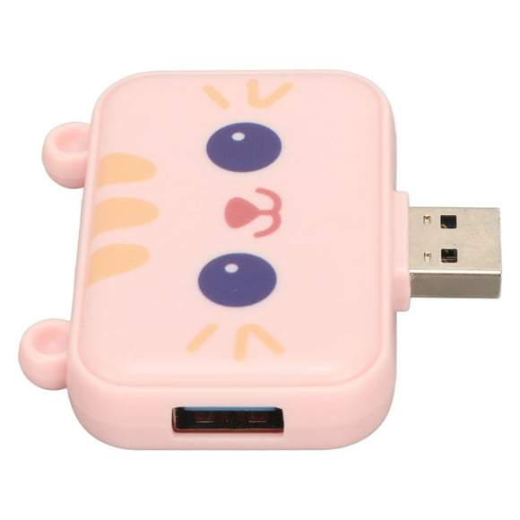 Station d'Accueil USB 3 en 1, Concentrateur USB 3 en 1 Multifonction Prêt à l'Emploi, Transmission Haute Vitesse Dessin Animé pour la Maison Blanc, Rose