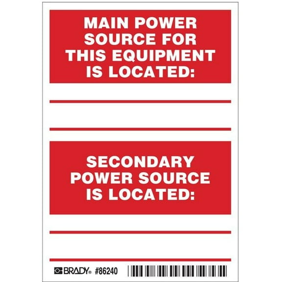 Brady Machine/Equipment Label,English,PK5, 86240 86240