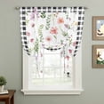 thumbnail image 2 of Spring Floral Balloon Curtains 63 Inch Length for Living Room/Bedroom, Pink Flowers Black White Plaid Pastoral Rod Pocket Privacy Door Curtains Decorative Tie Up Shade for Window 52"x63", 2 of 8
