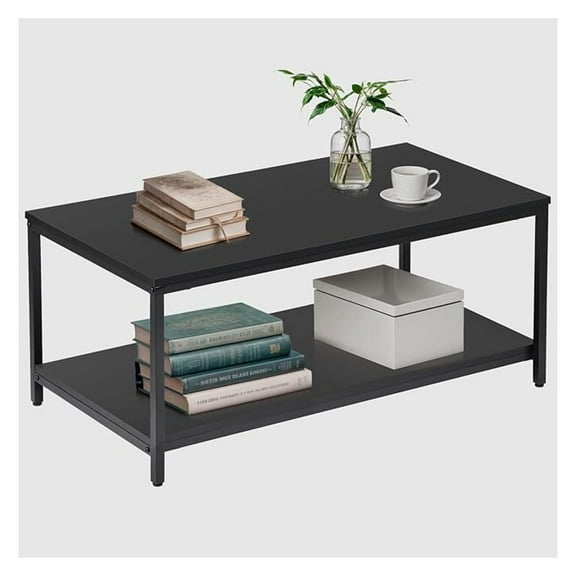 AIZYT 2-Tier Industrial Coffee Table with Storage Shelf for Living Room, Wood Look Accent Furniture with Vintage Wooden Board Stable Metal Frame Cocktail Table Tea Table