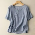 thumbnail image 4 of Hvyesh Cotton Linen Tops for Women Plus Size V Neck T-Shirt Summer Short Sleeve Tunic Tee Shirt Campañas de enero, 4 of 4