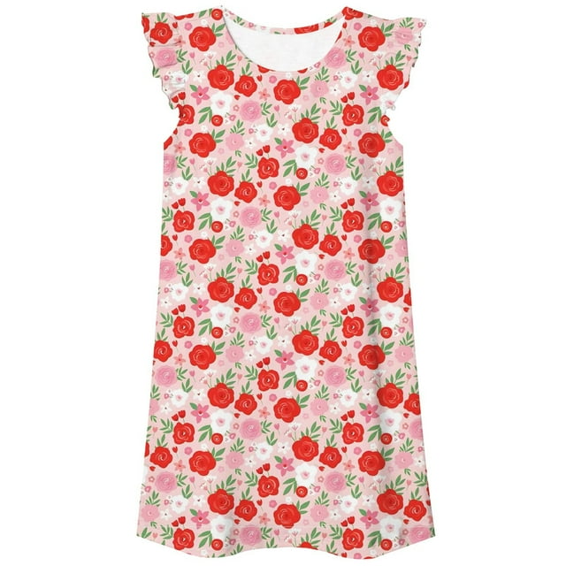 Icvfdpl Chemise de Nuit Fille Enfants Mode Décontractée Pyjama Imprimé Mignon Robe d'Été Manches Courtes Vêtements de Maison Chemise de Nuit Enfants 3-10 Ans Vêtements de Nuit Respirants 8-9 Ans
