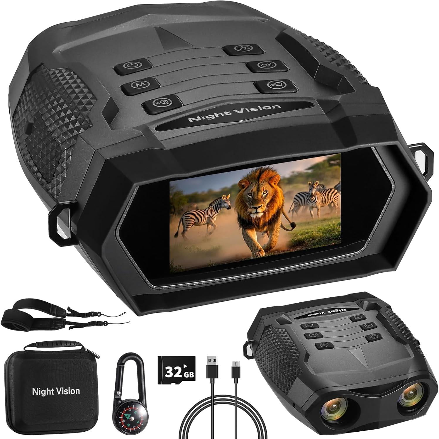 Night Vision Binoculars, 4K Infrared Night Vision Goggles for Hunting, Security & Outdoors, 40MP Hunting Binoculars with Compass, 32GB TF Card, 5000mAh Battery, 3" HD Screen, 2000ft Range, 8X Zoom
