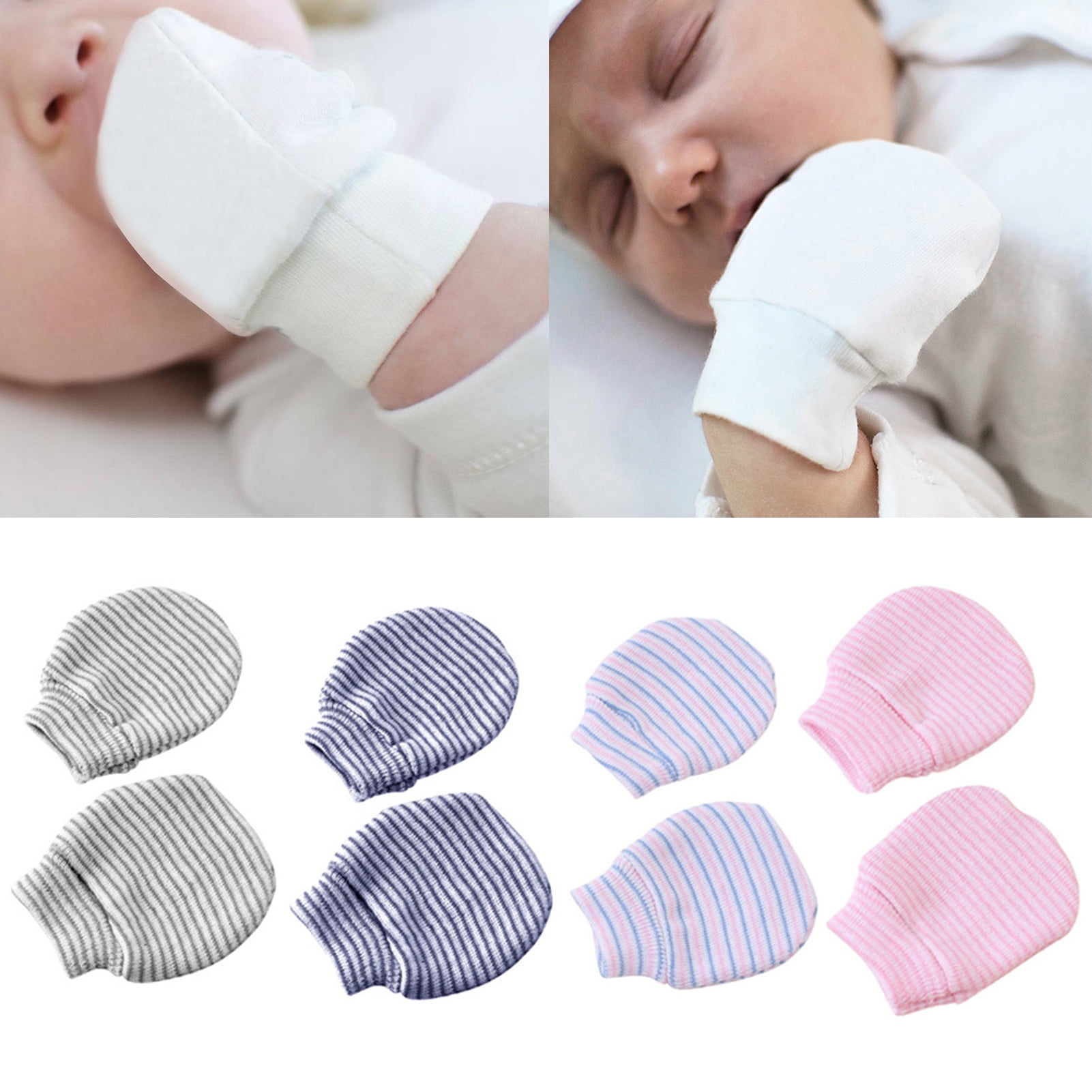 4 Pairs Cotton Newborn Baby/infant No Scratch Mittens Gloves Mix Color 