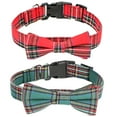 thumbnail image 1 of Laklulu Collar de perro navideño con lazo, collares de perro ajustables a cuadros navideños con collares de pajarita extraíbles, 1 of 5