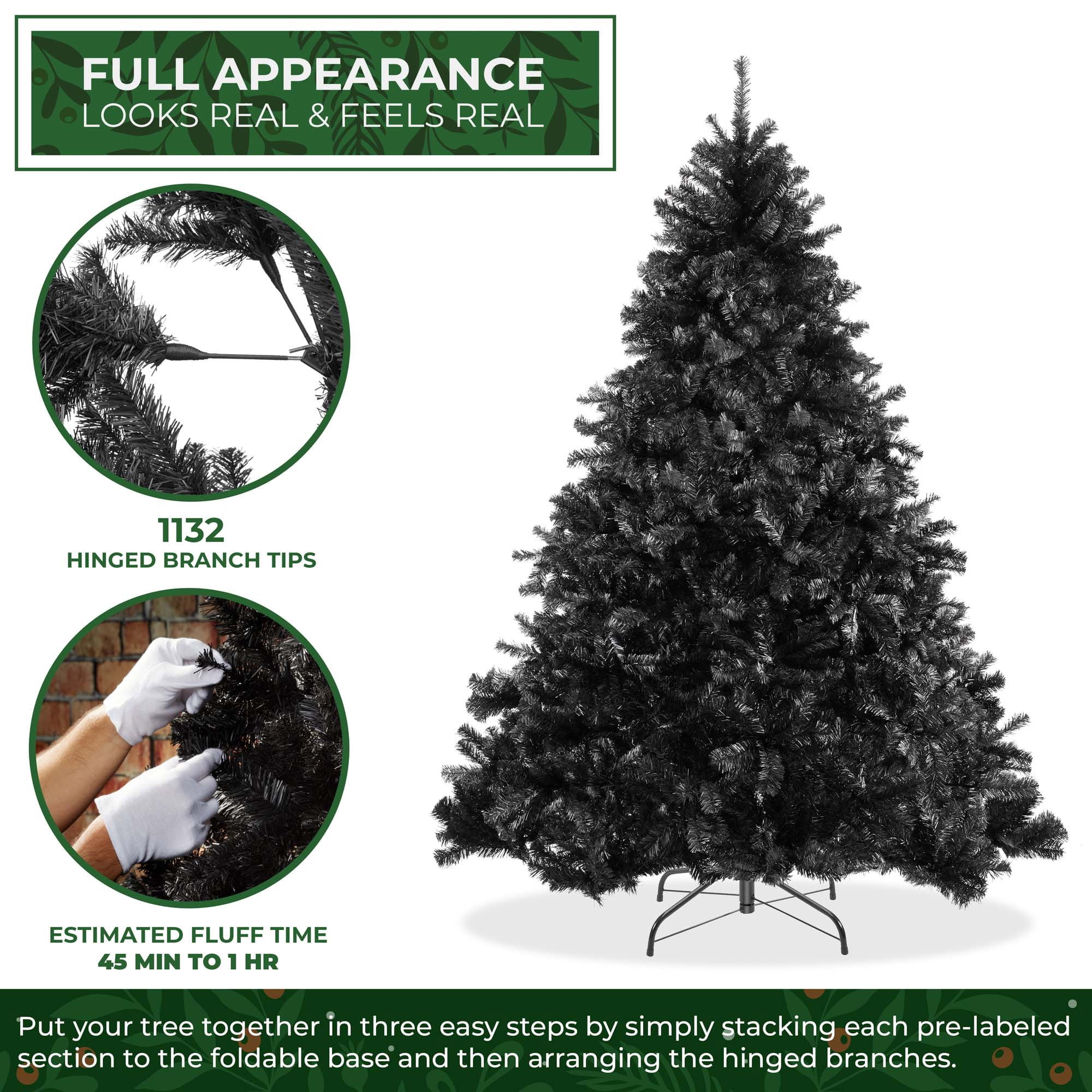 Casafield 7 5ft Black Spruce Artificial Holiday Christmas Tree With Sturdy Metal Stand Walmart Com