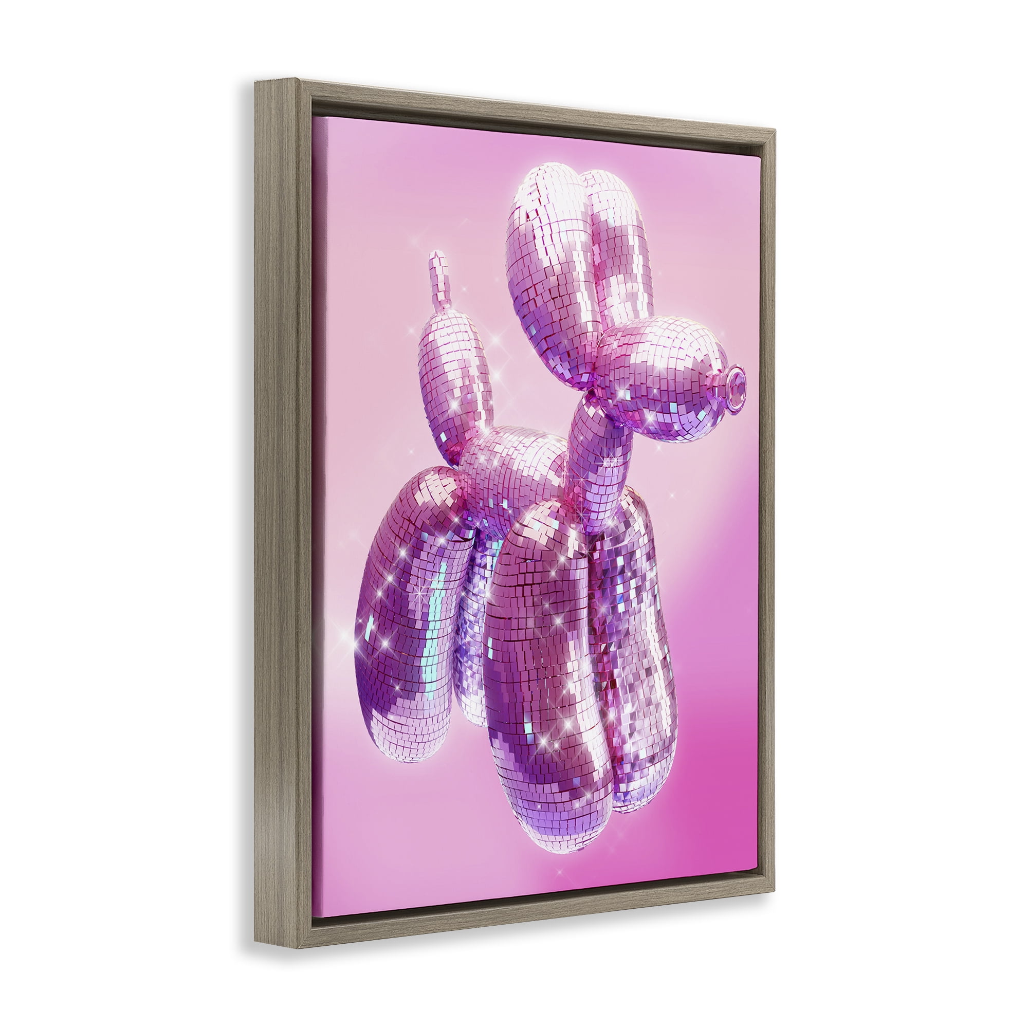 Stupell Industries Disco Pattern Balloon Dog Abstract Painting Brown Floater Framed Canvas Art Print Wall Art, 17 x 21
