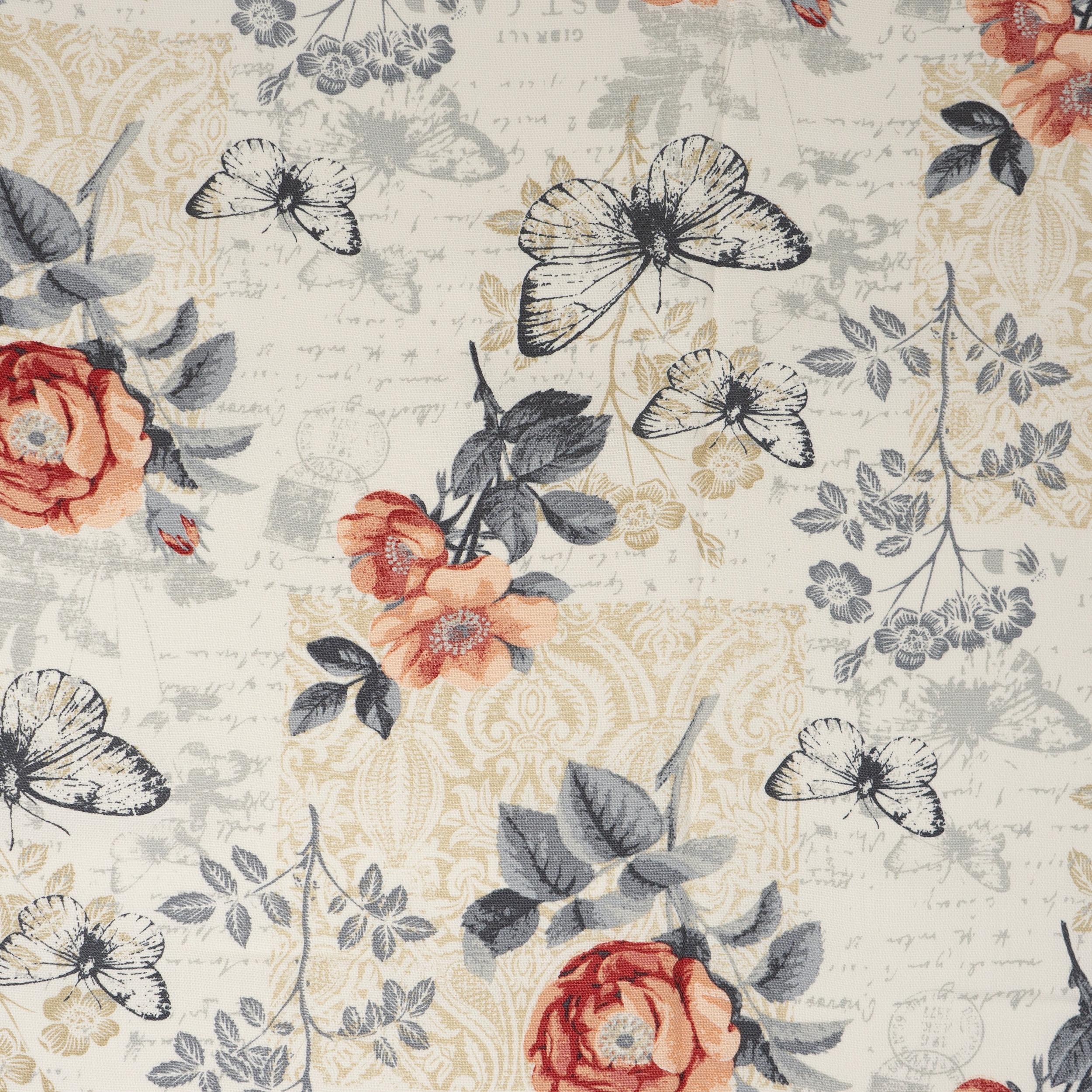 Waverly Inspirations 2 Yard Cut 100% Cotton Duck Print Fabric Butterfly Rose Neutral, 45" Wide for Quilting & Sewing